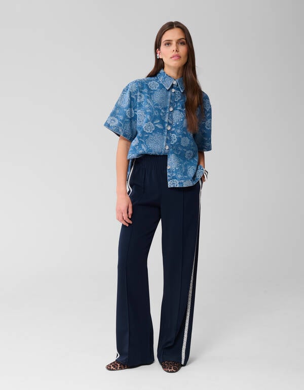 Sporty Wide Leg Broek Donkerblauw SHOEBY WOMEN