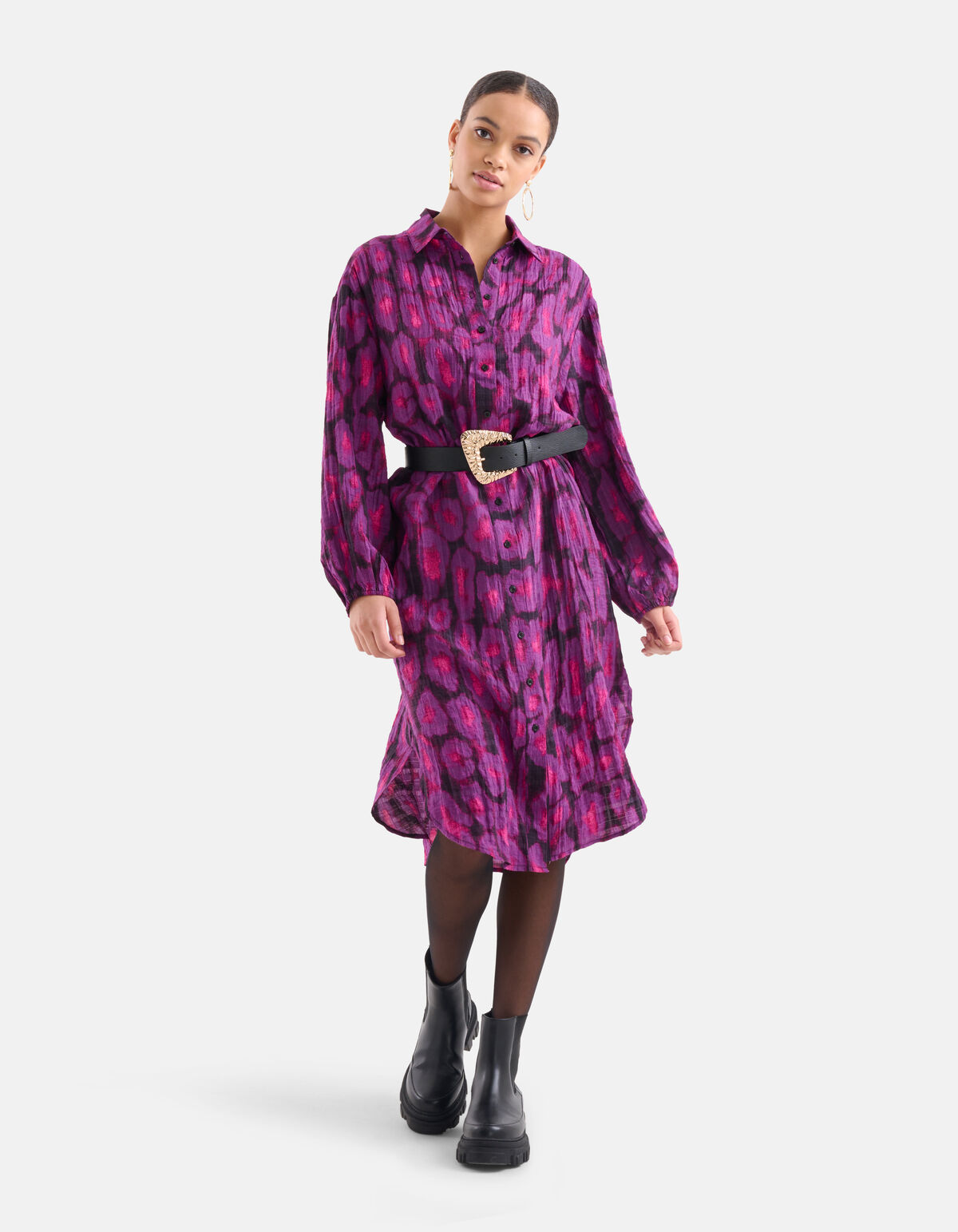 Leopard Midi Jurk Paars EKSEPT