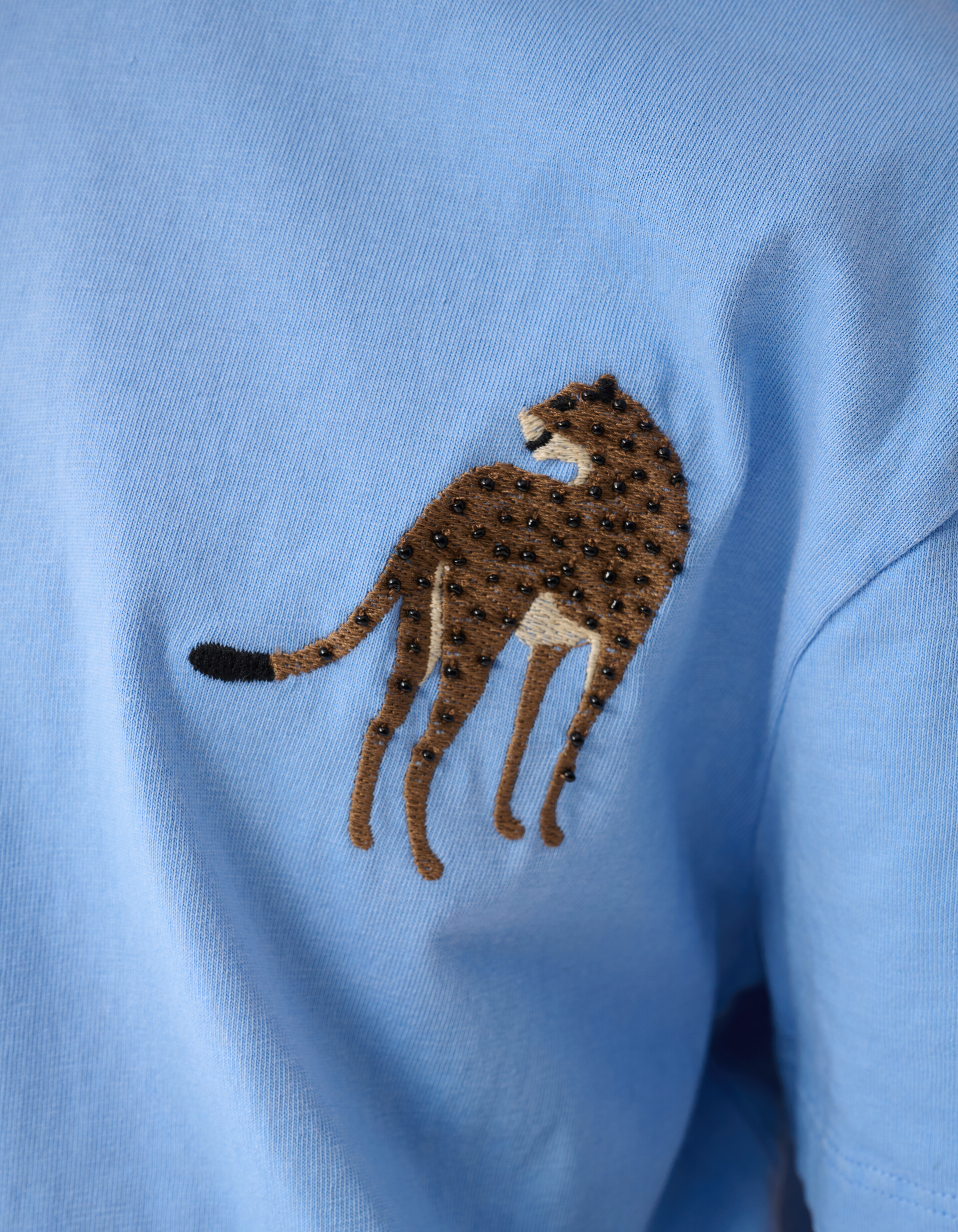 Leopard Embroidery T-shirt Lichtblauw By Lizzy SHOEBY GIRLS