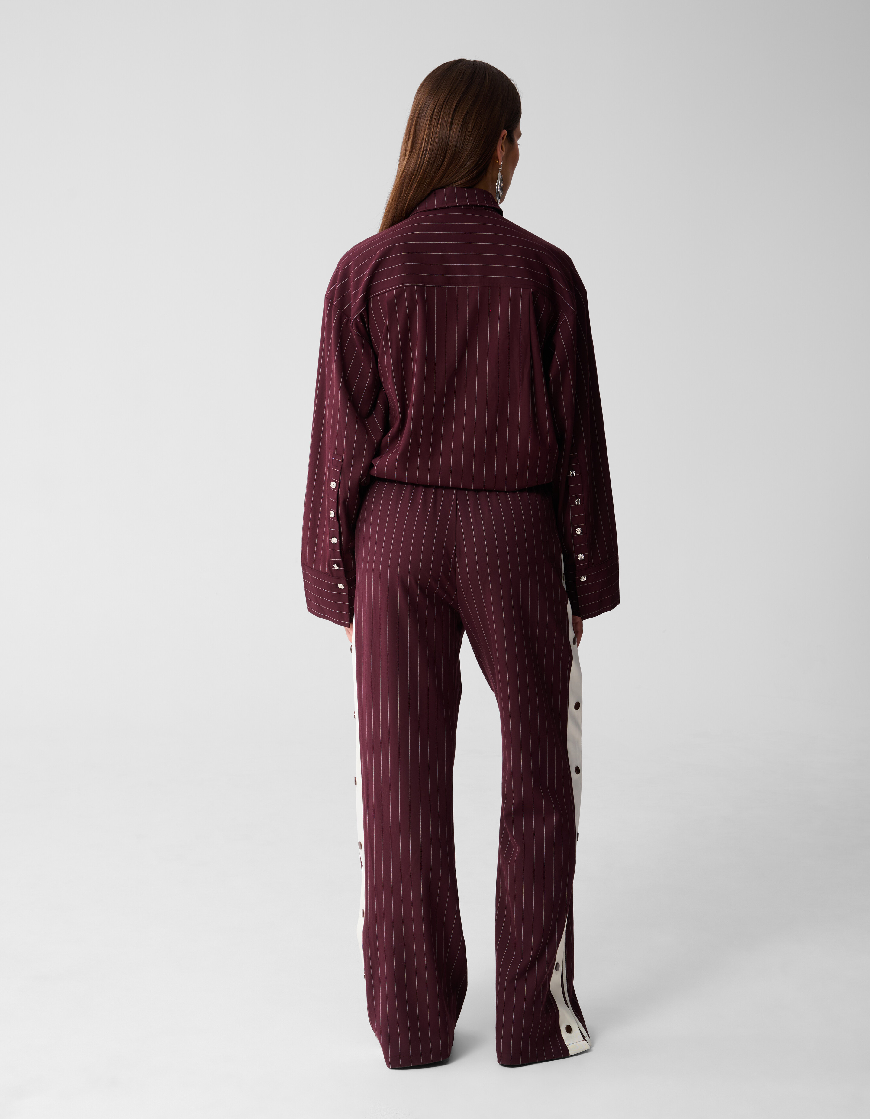 Pinstripe Wide Leg Broek Donkerrood SHOEBY WOMEN