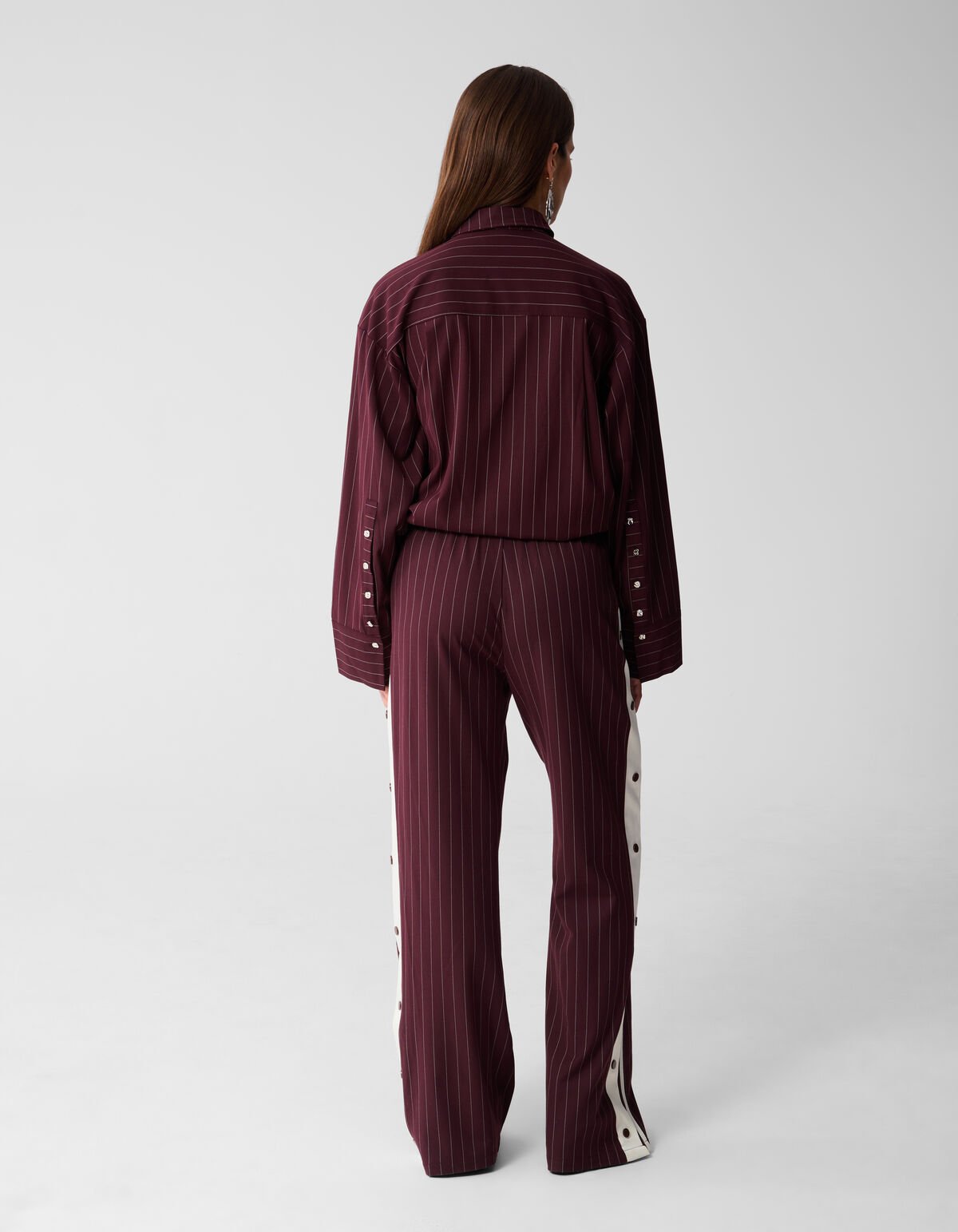 Pinstripe Wide Leg Broek Donkerrood SHOEBY WOMEN