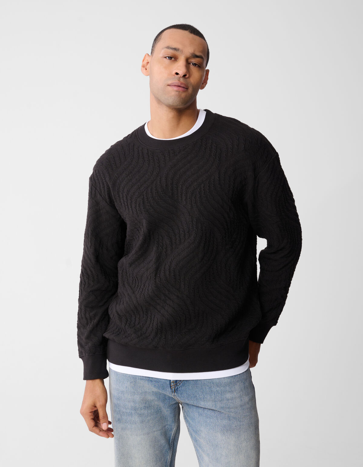 Wave Structuur Sweater Donkerbruin SHOEBY MEN
