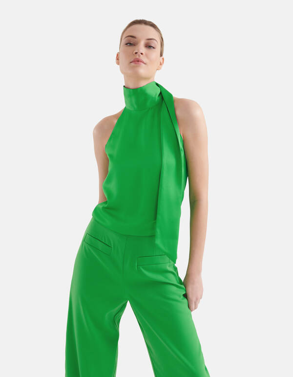 Satijnen Halter Top Groen By Mieke SHOEBY WOMEN