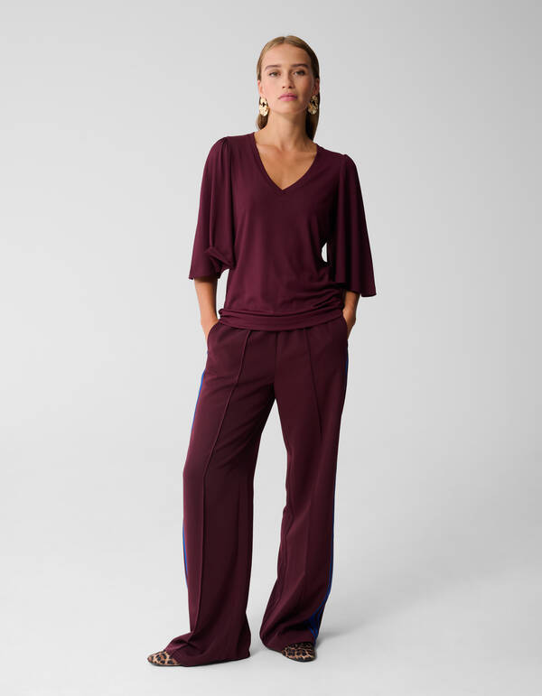 Ruffle Rib Top Donkerrood SHOEBY WOMEN