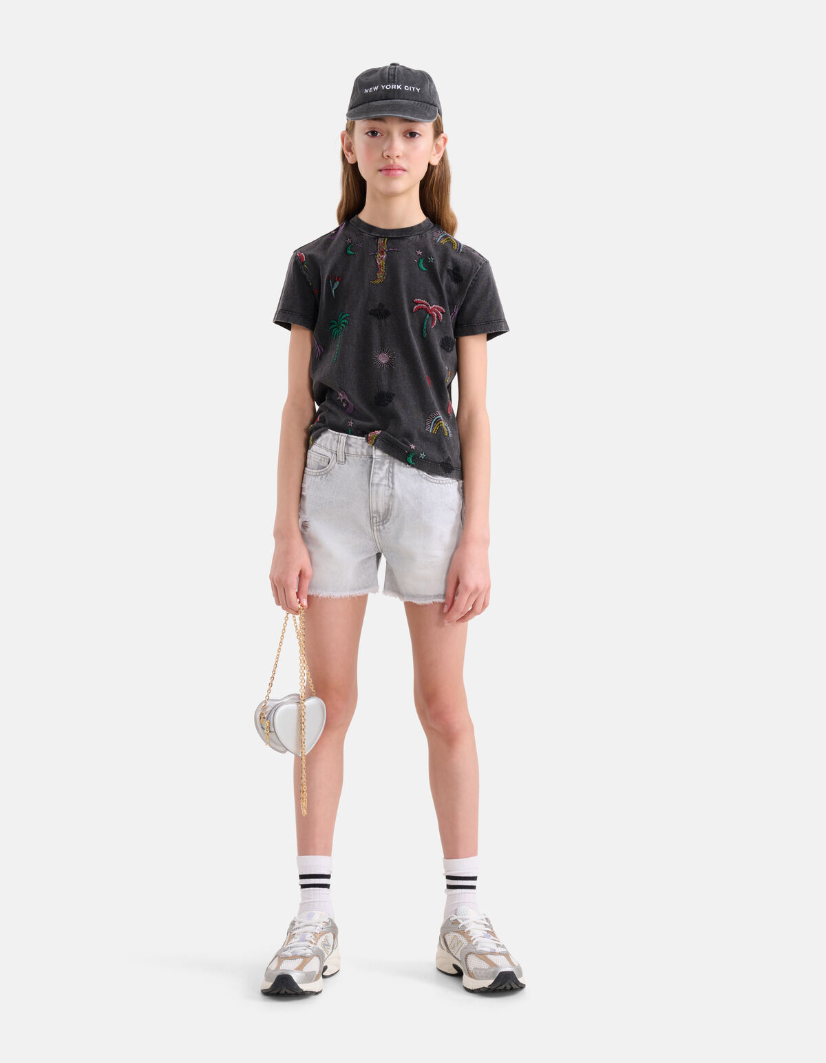 Embroidery T-shirt Donkergrijs SHOEBY GIRLS