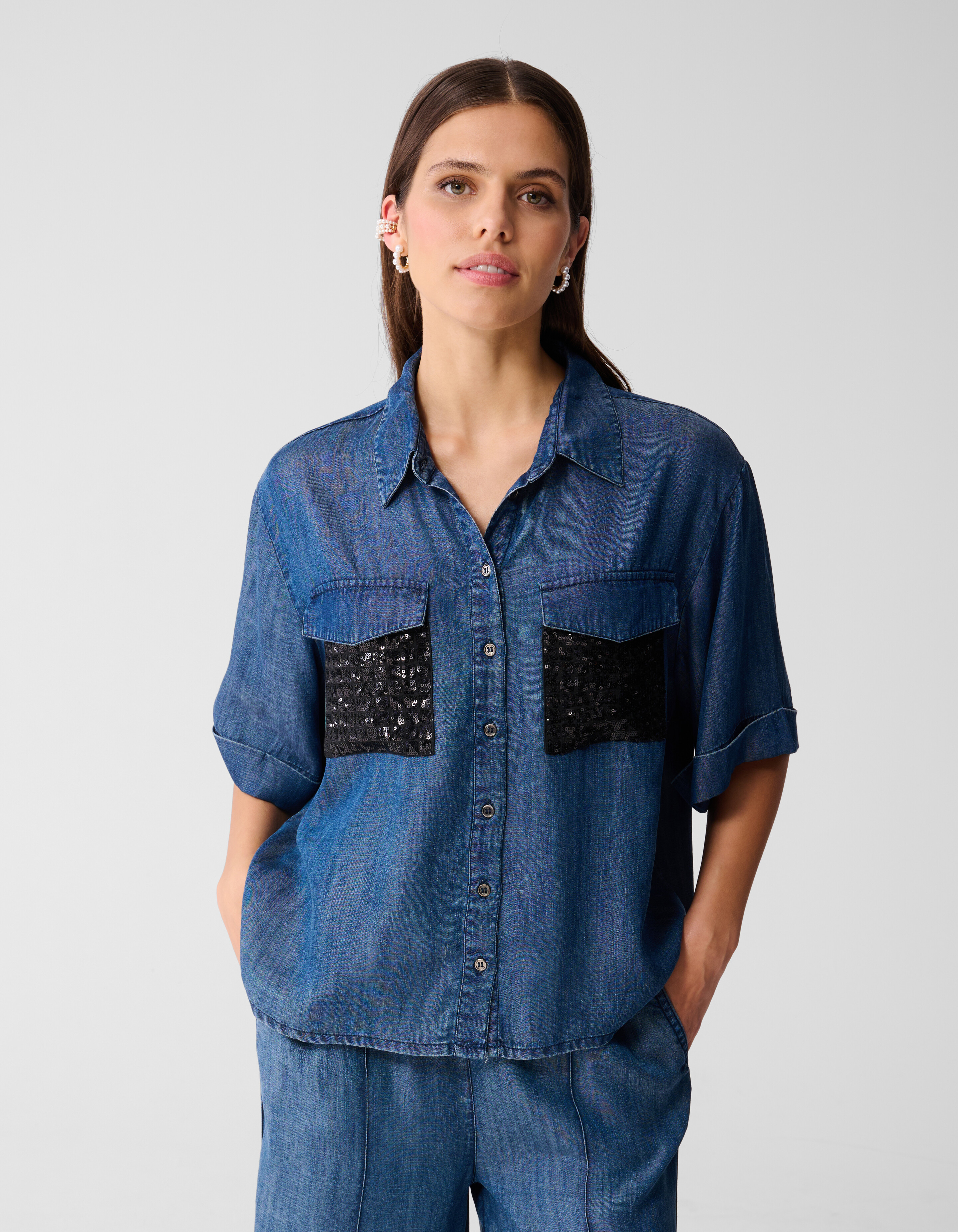 Denim Sequin Blouse Blauw By Mieke SHOEBY WOMEN