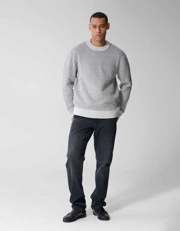 Waffle Crewneck Trui Lichtgrijs SHOEBY MEN