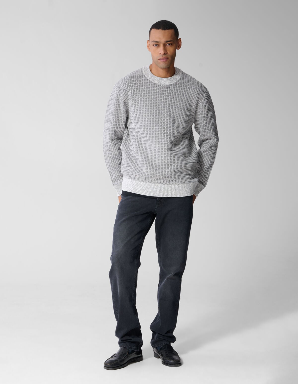 Waffle Crewneck Trui Lichtgrijs SHOEBY MEN