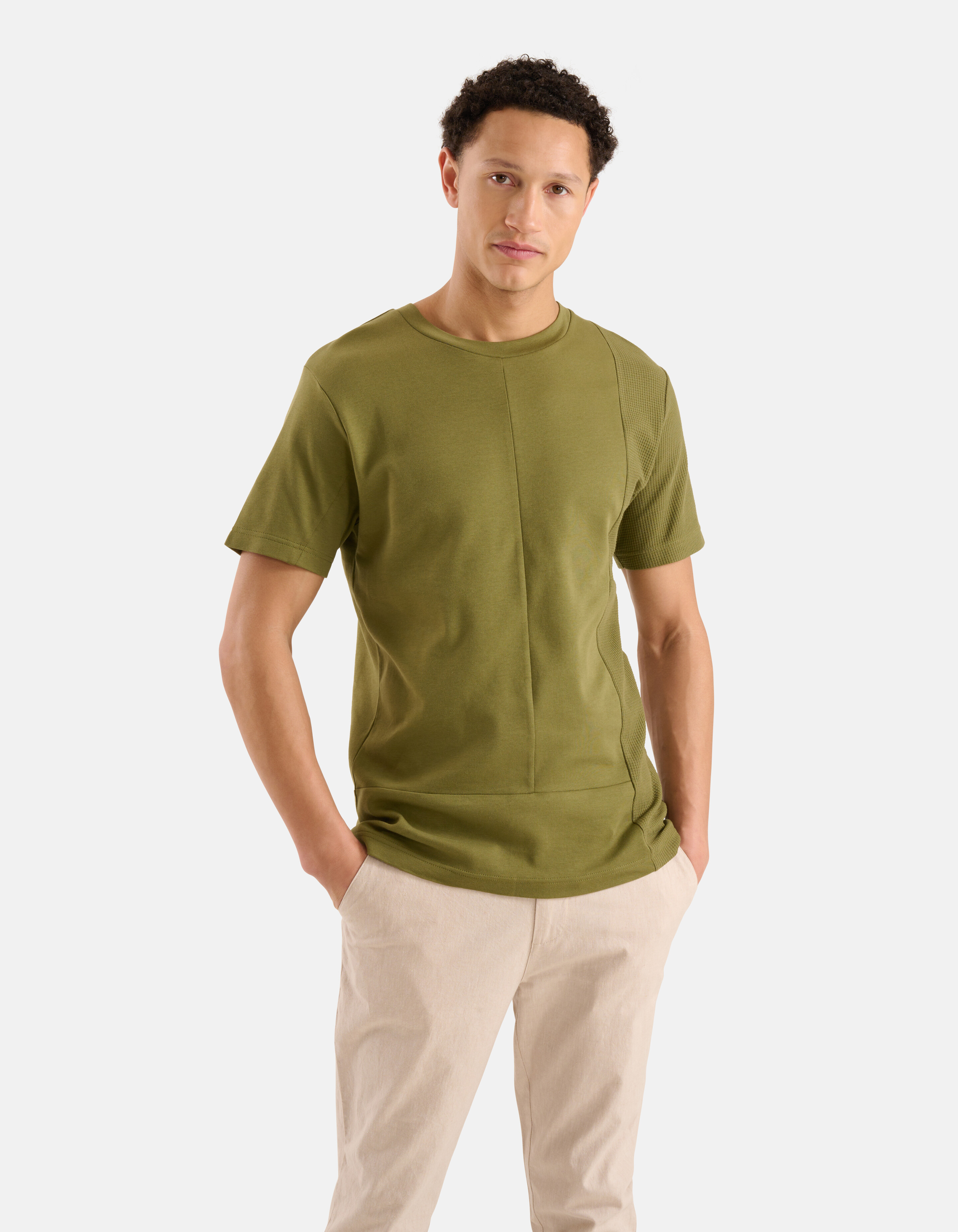 Structuur T-shirt Olijfgroen SHOEBY MEN