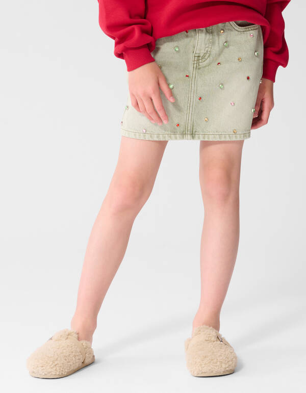 Rhinestone Denim Rok Groen SHOEBY GIRLS