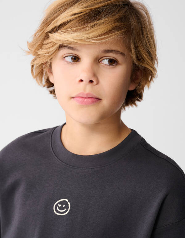 Smiley Artwork T-shirt Donkergrijs SHOEBY BOYS