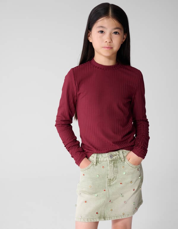 Soft Puff Rib Longsleeve Donkerrood SHOEBY GIRLS