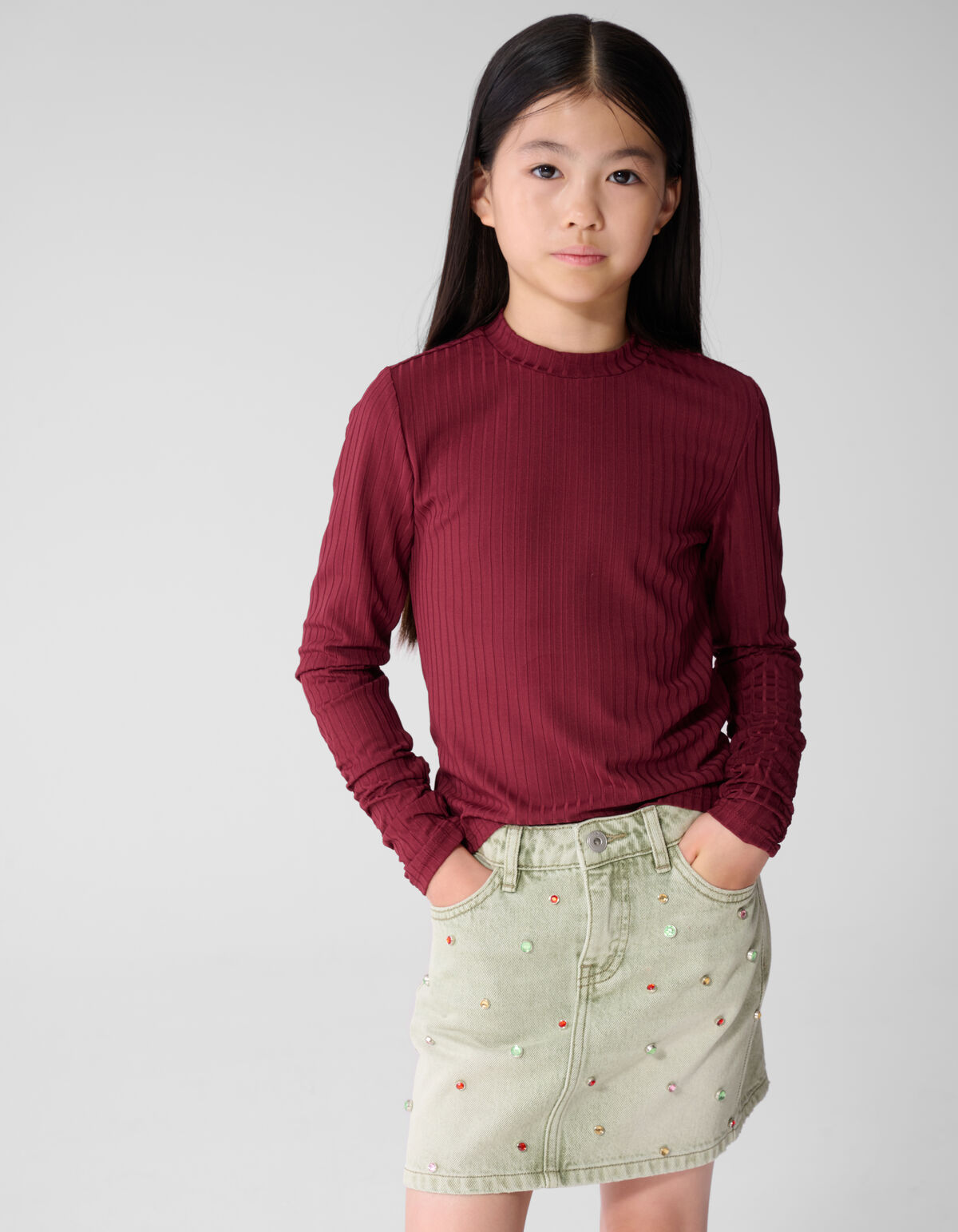 Soft Puff Rib Longsleeve Donkerrood SHOEBY GIRLS