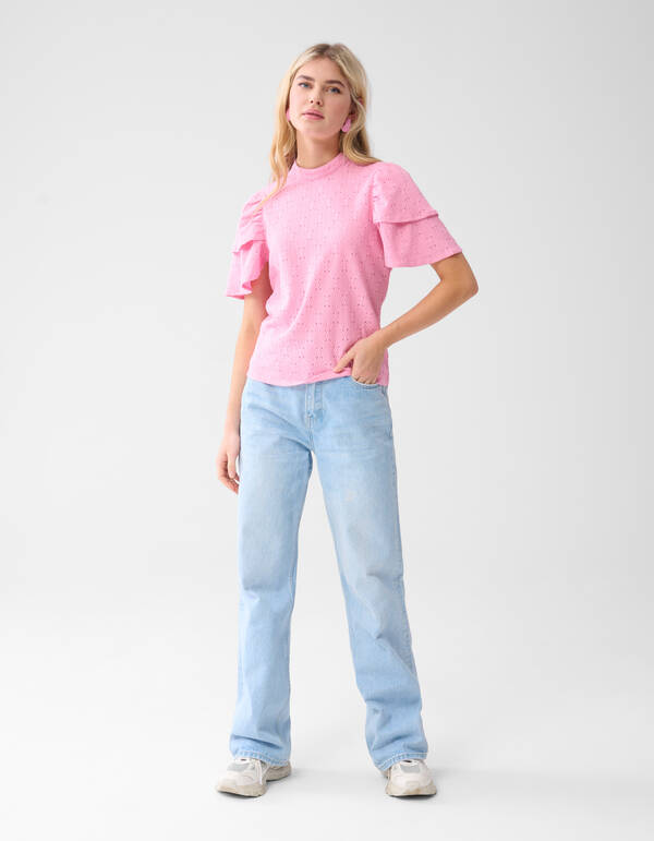 Ajour Ruffle Top Roze SHOEBY WOMEN