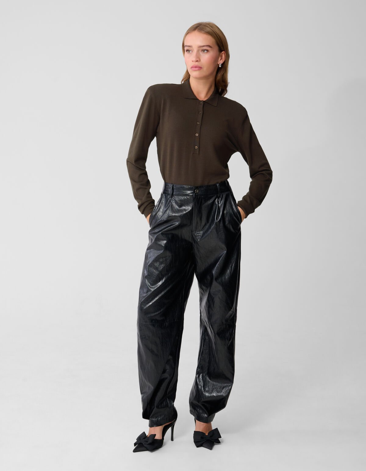 Longsleeve Polo Top Donkerbruin By Monica SHOEBY WOMEN