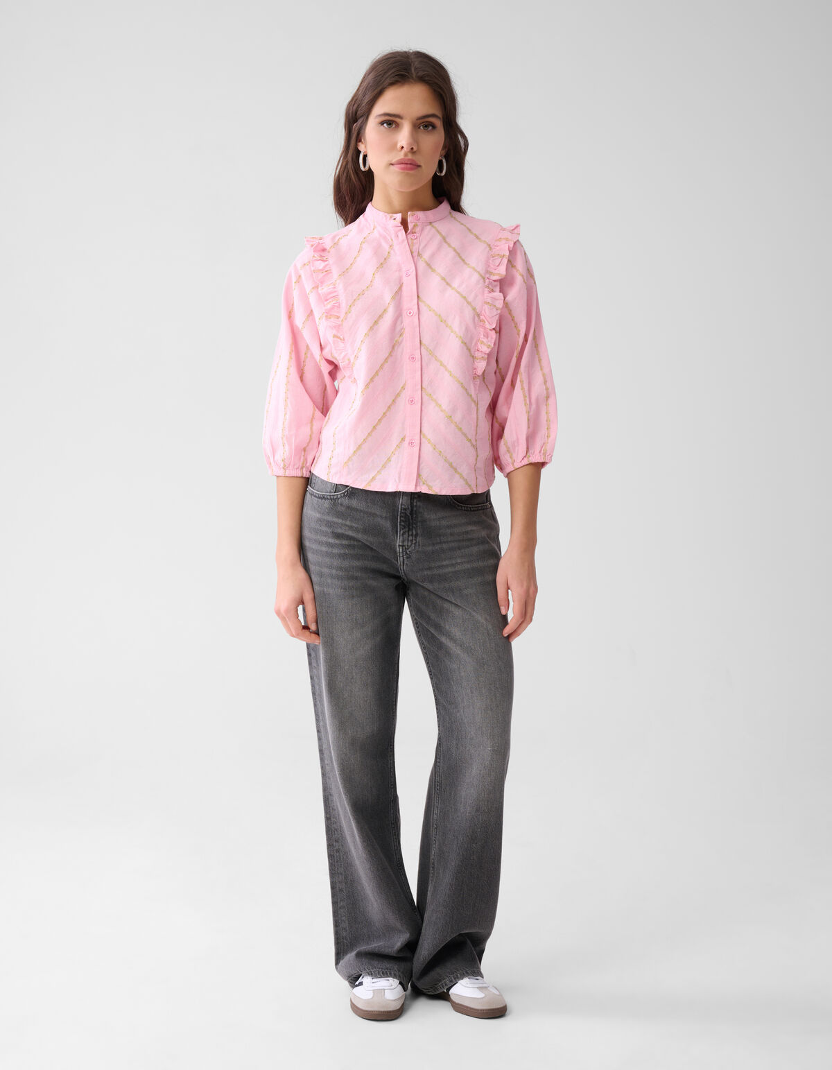Jacquard Ruffle Blouse Roze SHOEBY WOMEN