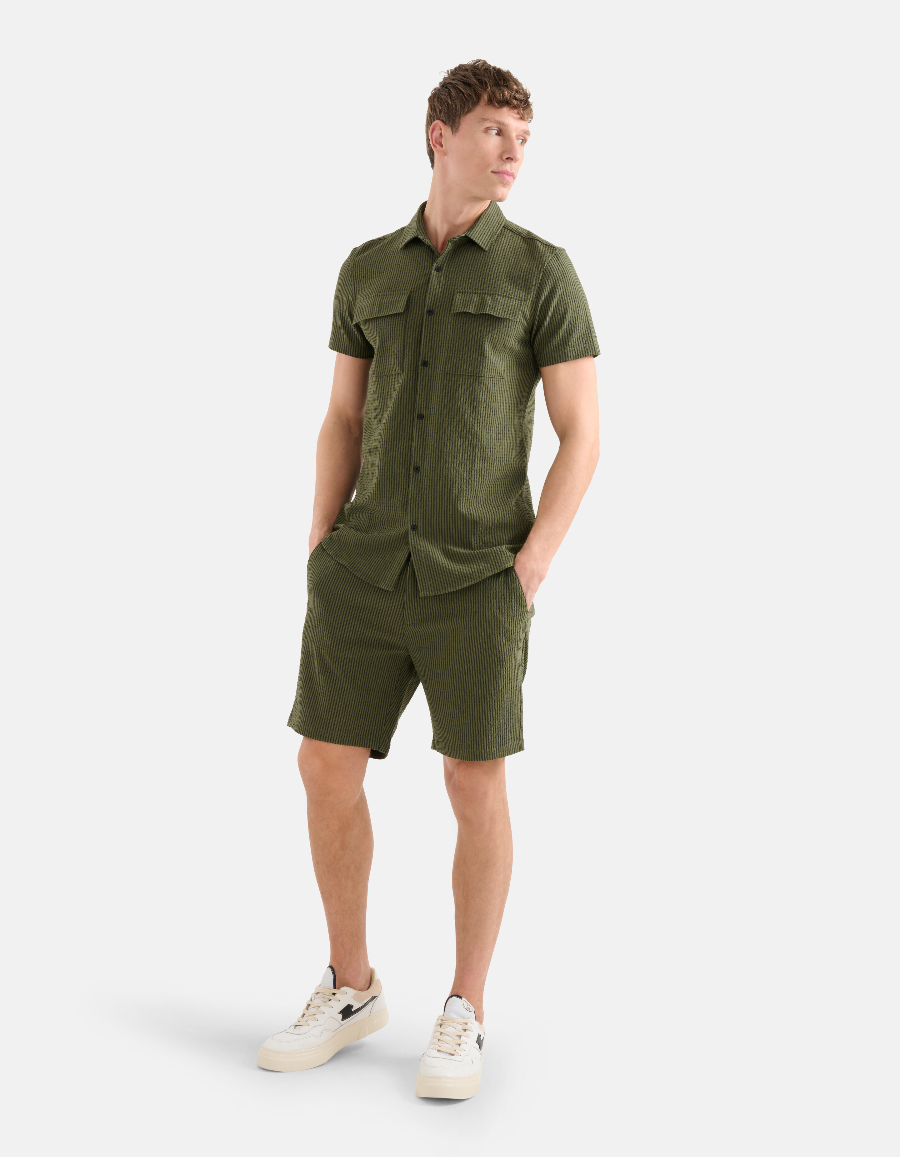 Gestreepte Seersucker Overhemd Groen SHOEBY MEN