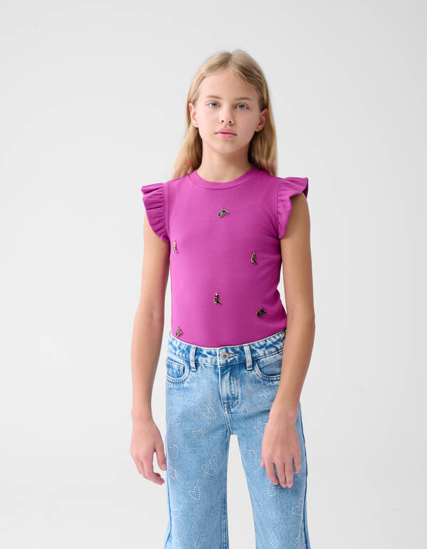 Ruffle Bedel T-shirt Donkerroze SHOEBY GIRLS