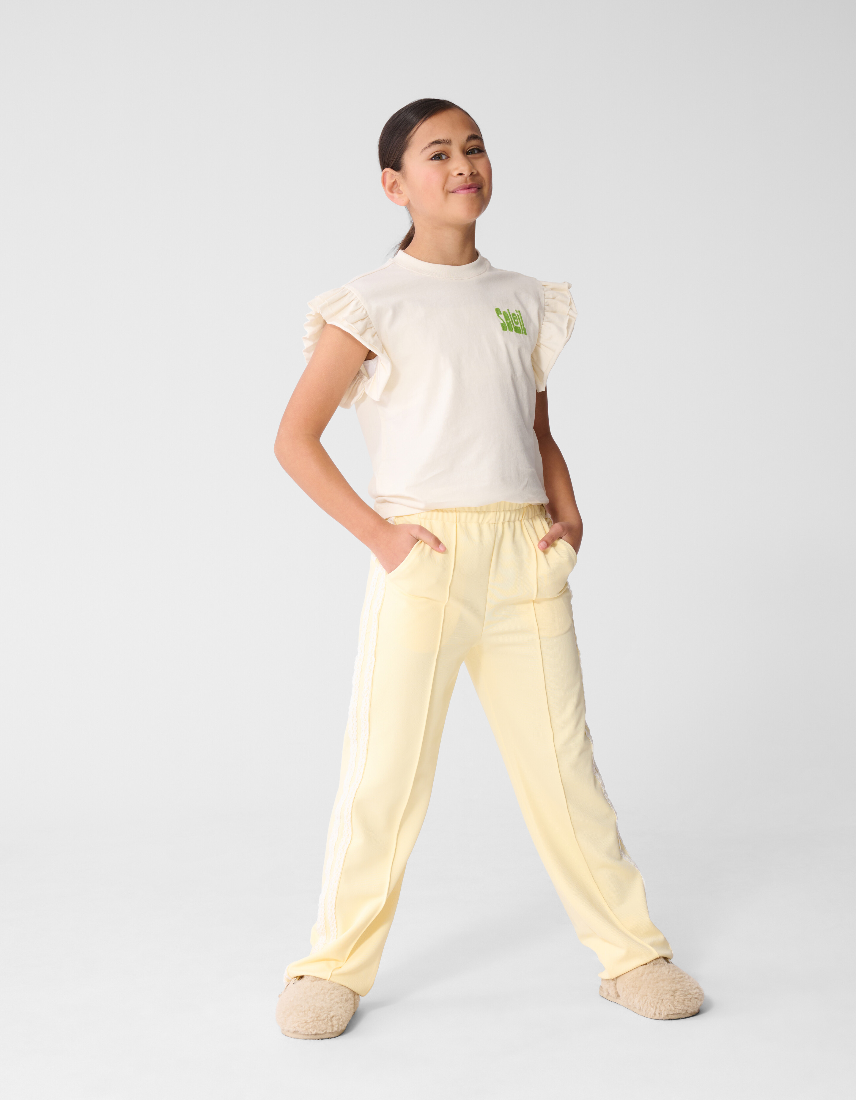 Sporty Wide Leg Broek Lichtgeel SHOEBY GIRLS