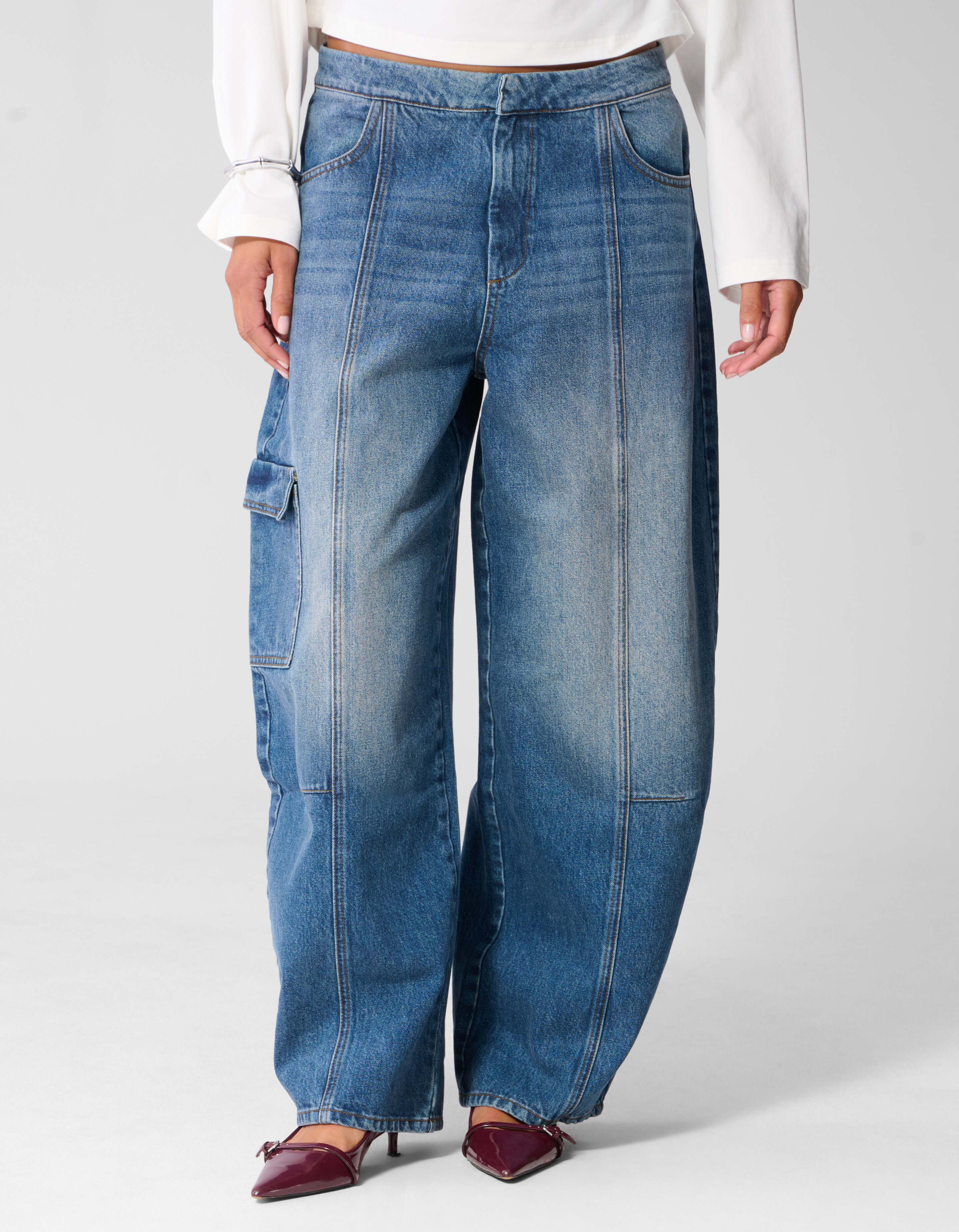 Cargo Barrel Fit Jeans Blauw SHOEBY WOMEN