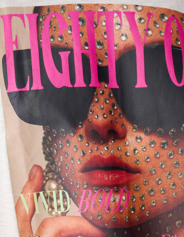 Oversized Magazine Artwork T-shirt Lichtgrijs SHOEBY WOMEN