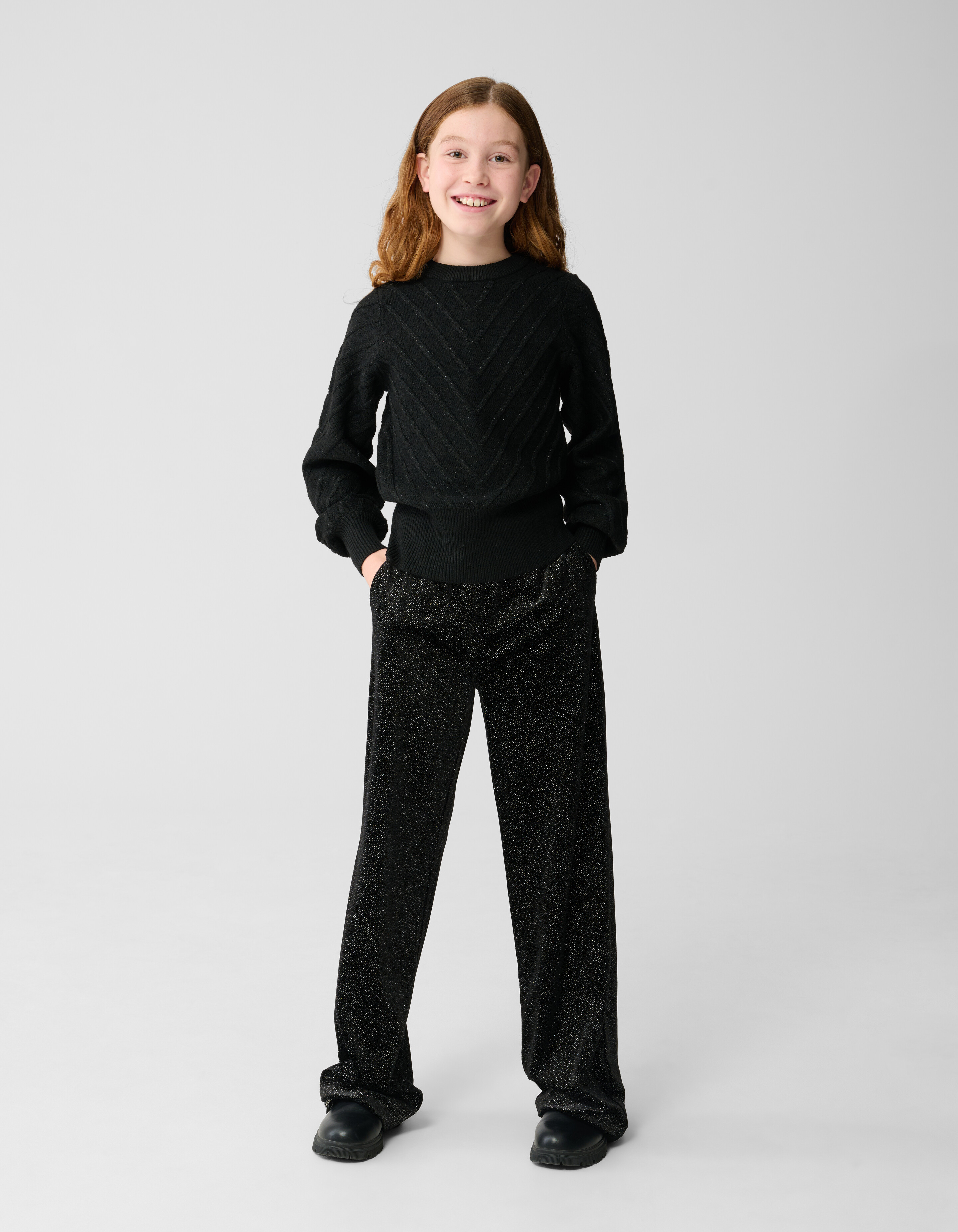 Velvet Wide Leg Broek Zwart SHOEBY GIRLS