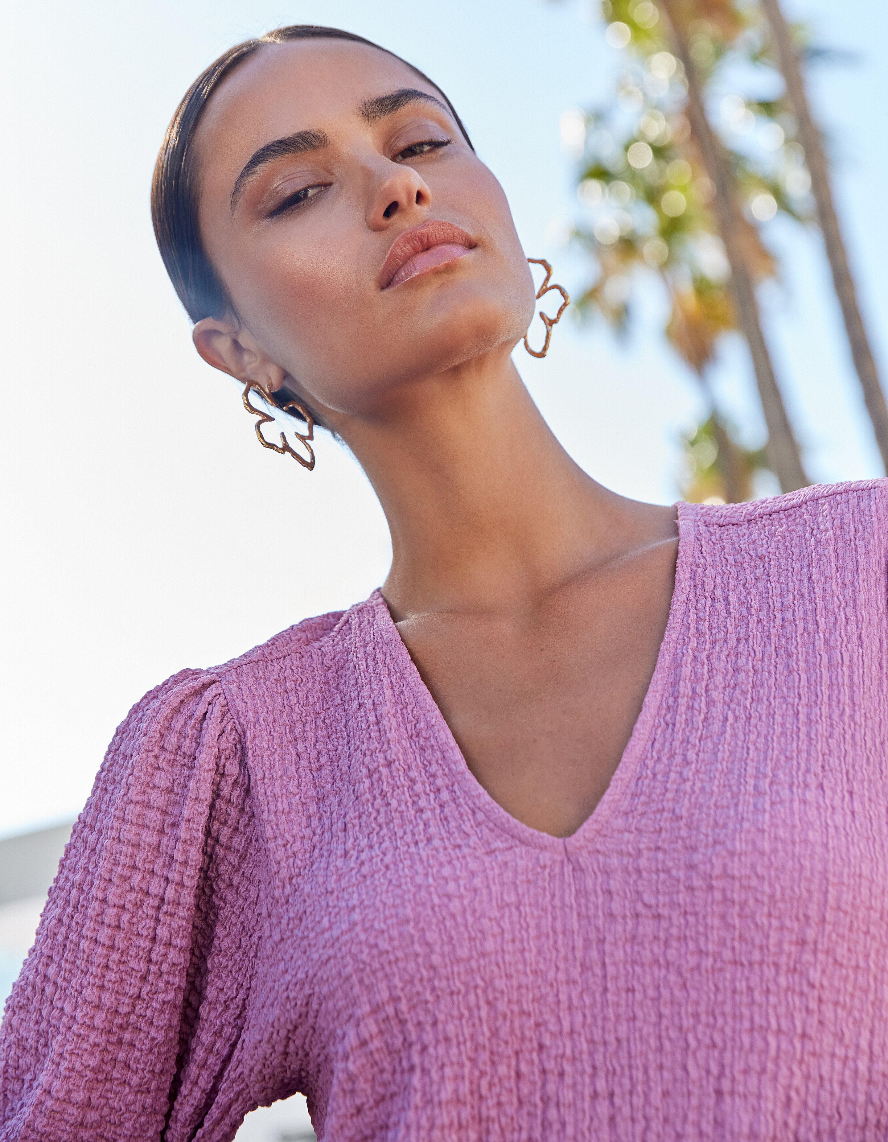 Crinkle V-Hals Top Roze SHOEBY WOMEN