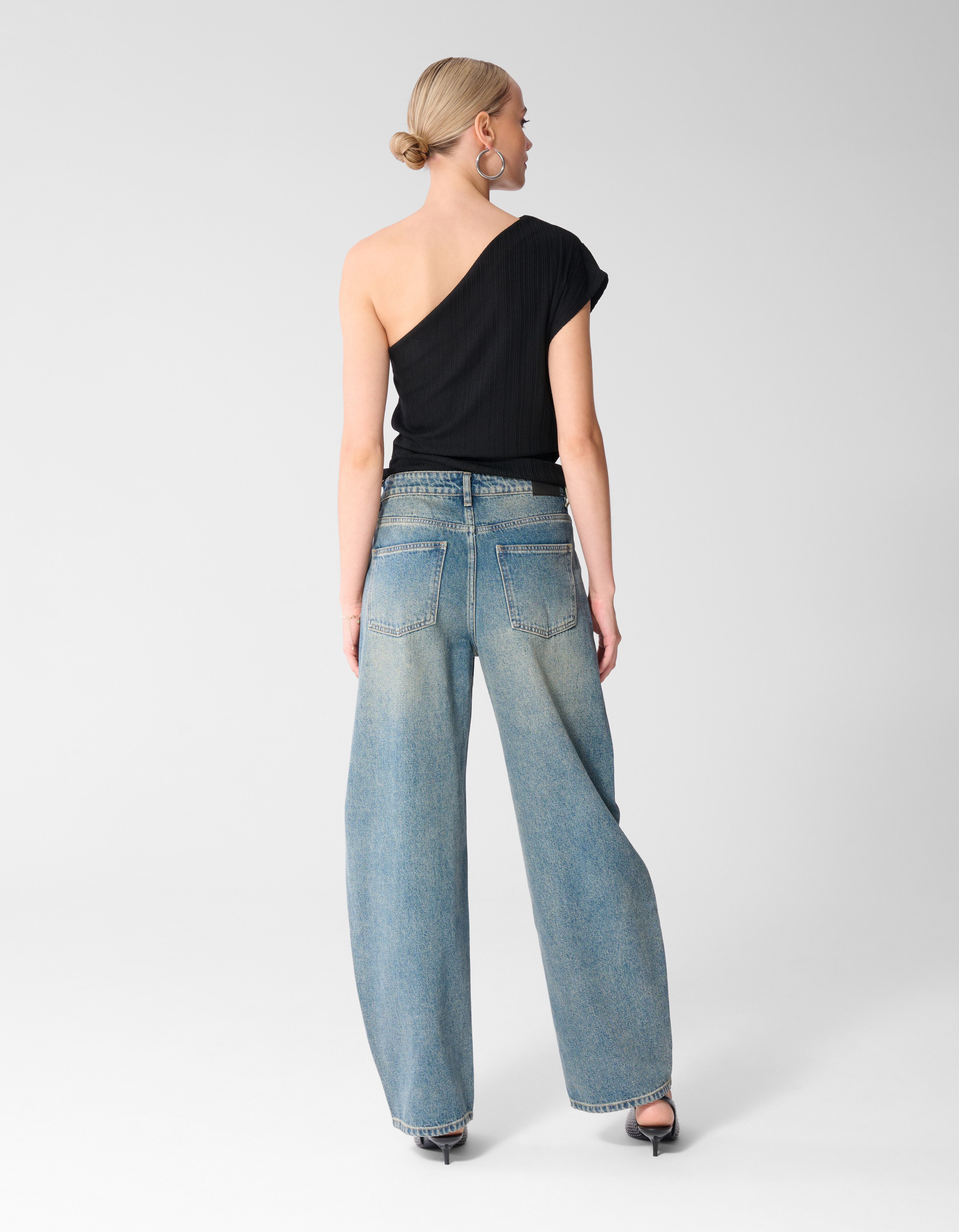 Pleated One Shoulder Top Zwart SHOEBY WOMEN