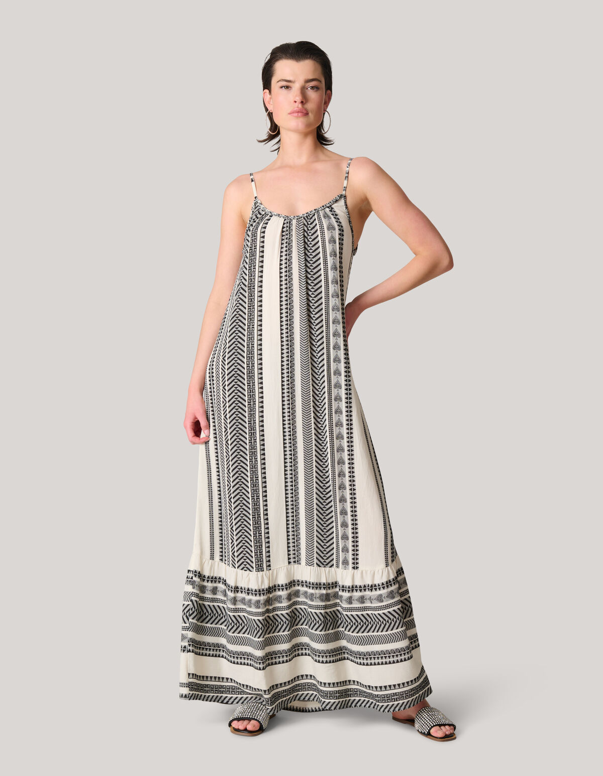 Printed Maxi Jurk Gebroken Wit/Zwart SHOEBY WOMEN