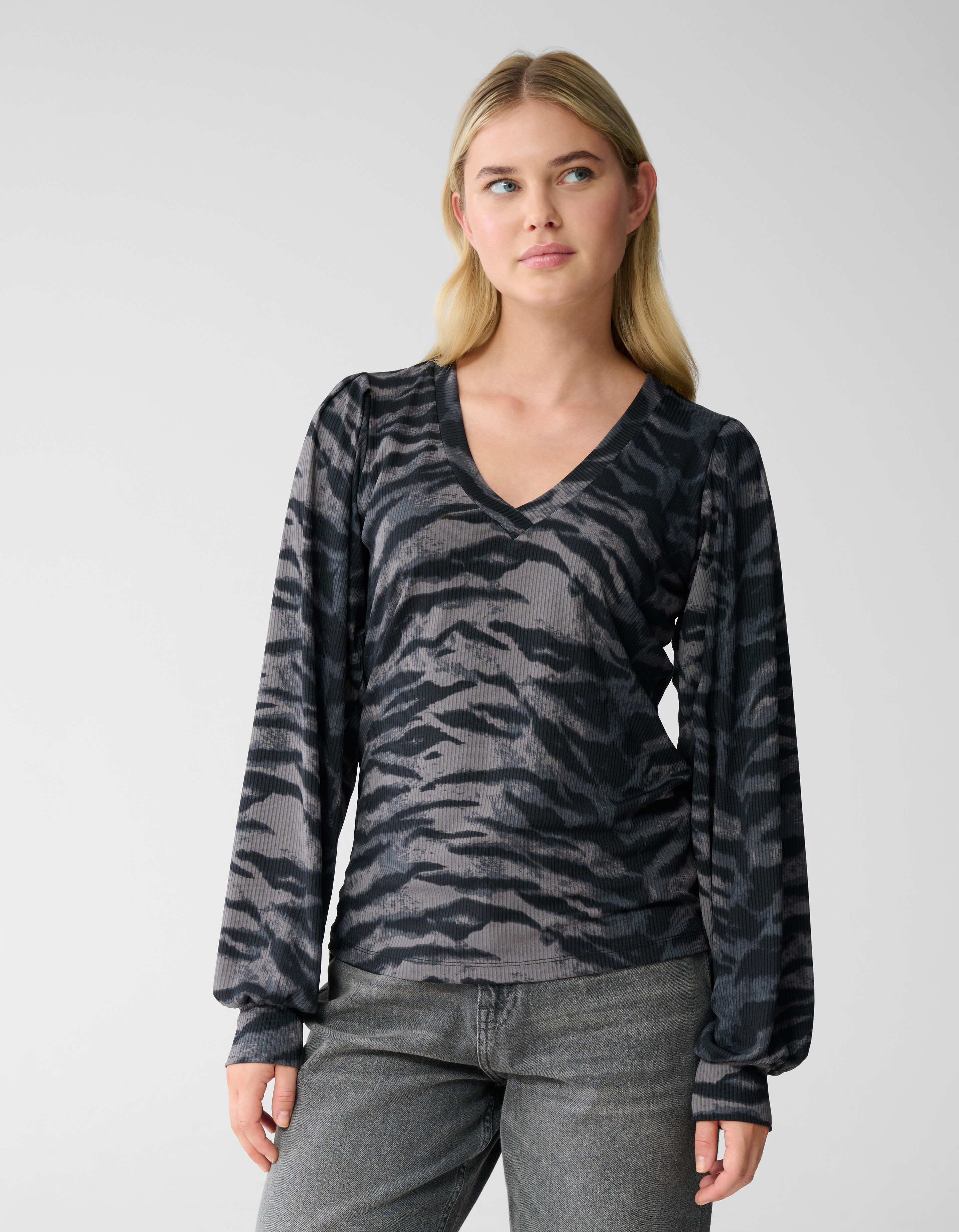 Tijgerprint Rib Jersey Top Donkergrijs SHOEBY WOMEN