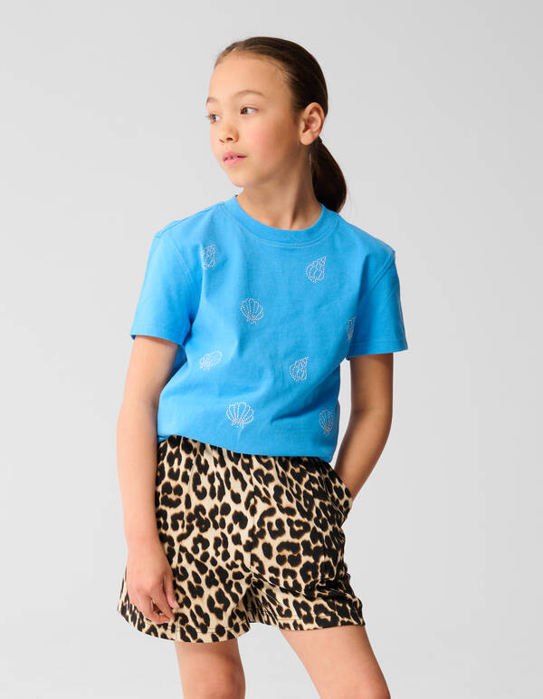 Strass Schelpen T-shirt Blauw SHOEBY GIRLS