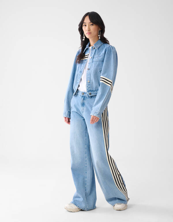 Sporty Tape Wide Leg Fit Jeans Blauw SHOEBY WOMEN