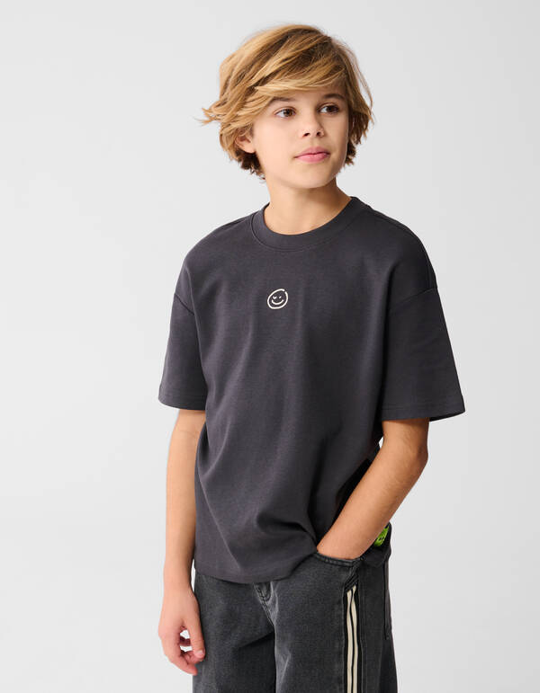 Smiley Artwork T-shirt Donkergrijs SHOEBY BOYS