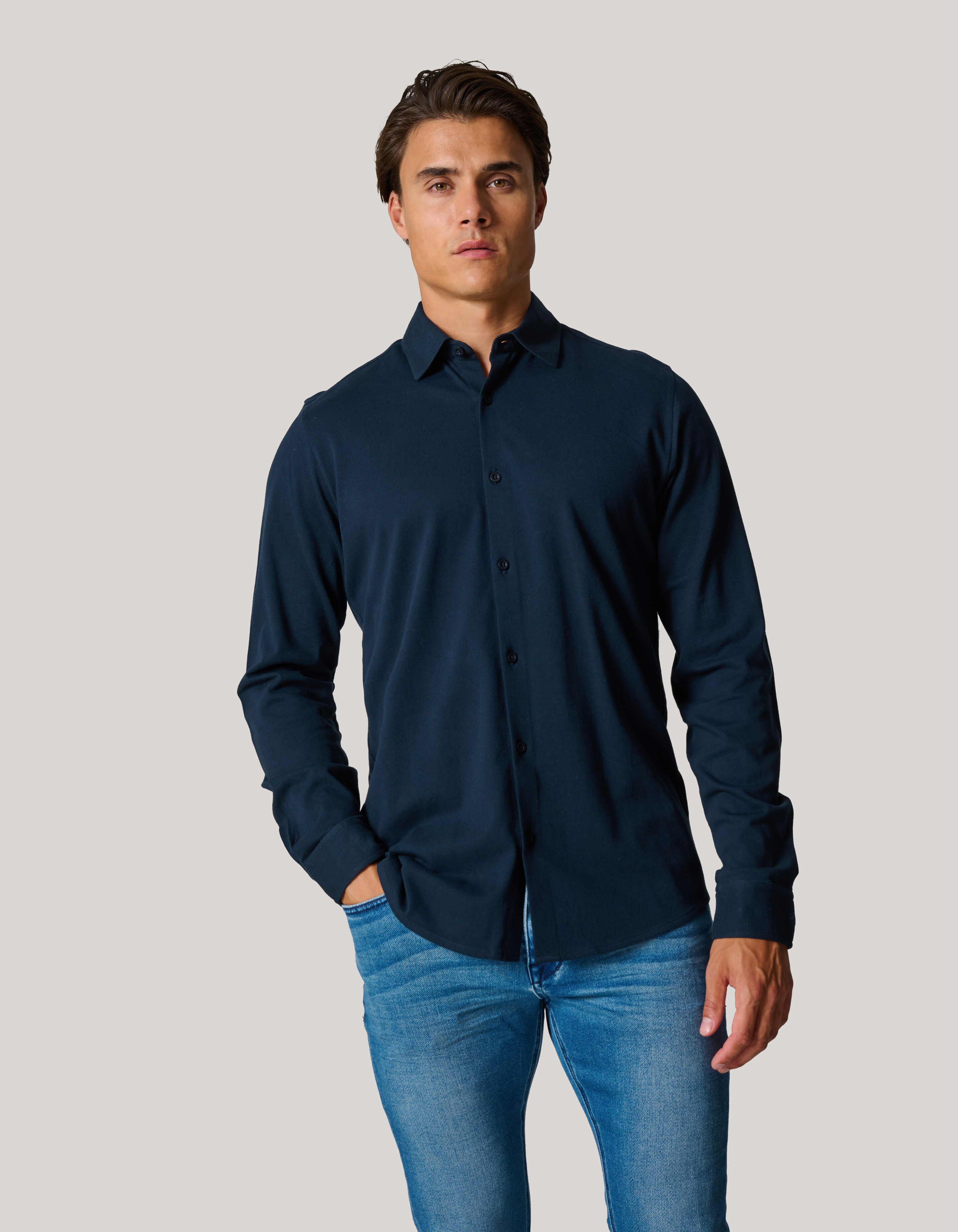 Pique Jersey Overhemd Donkerblauw SHOEBY MEN