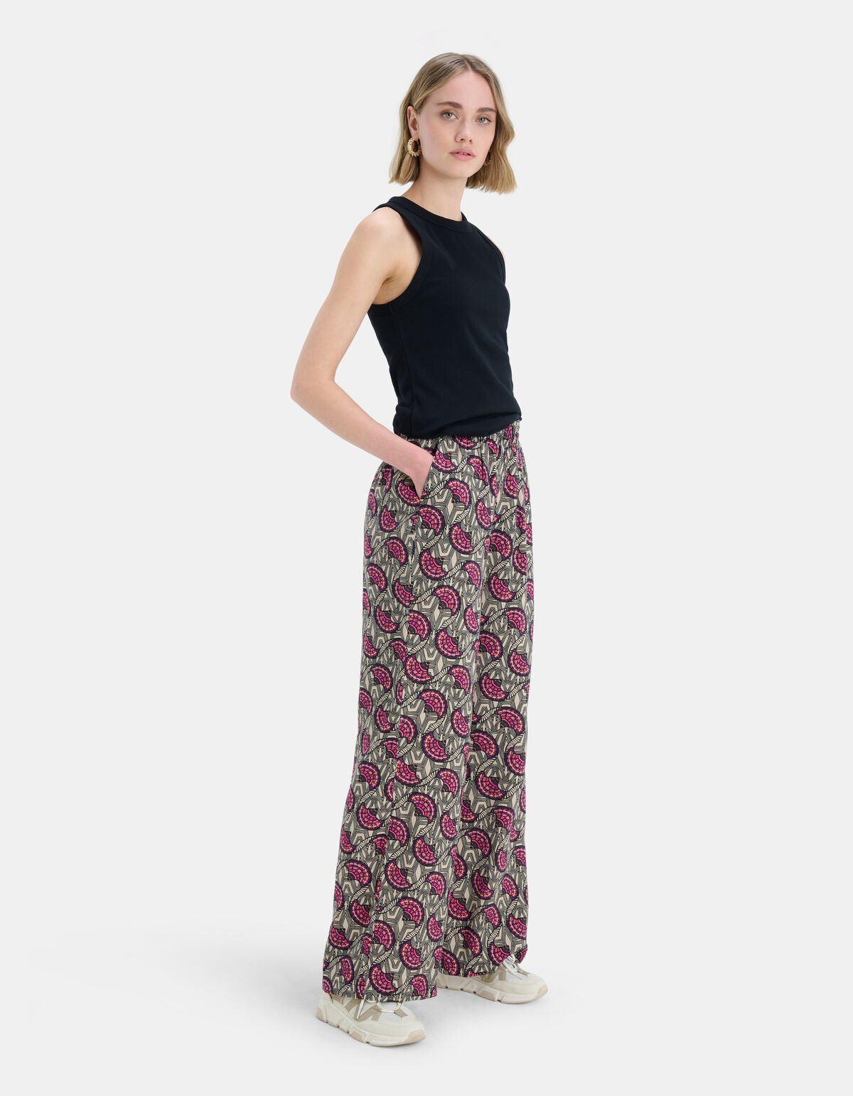 Grafische Print Wide Leg Broek Zwart Eksept