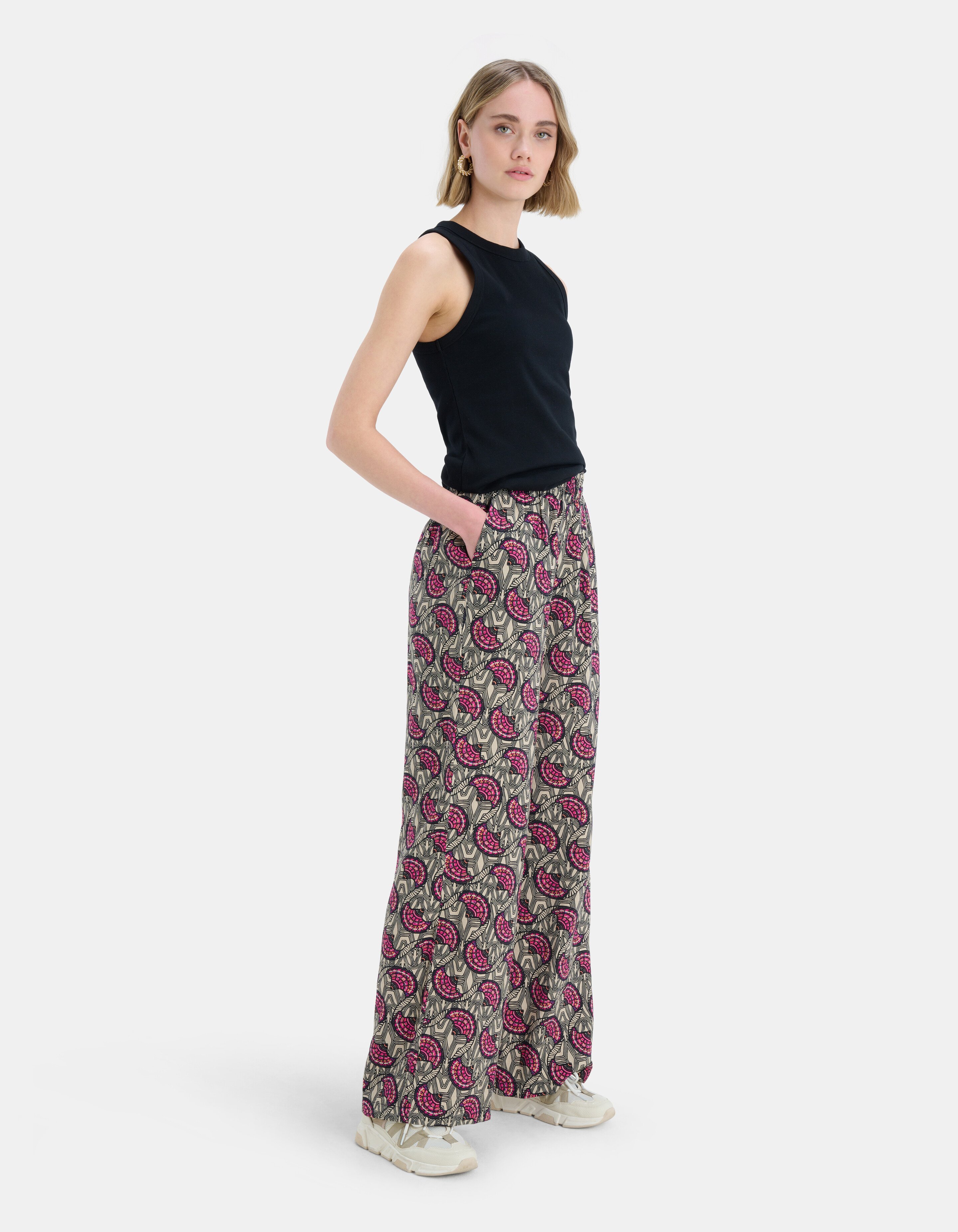 Grafische Print Wide Leg Broek Zwart Eksept