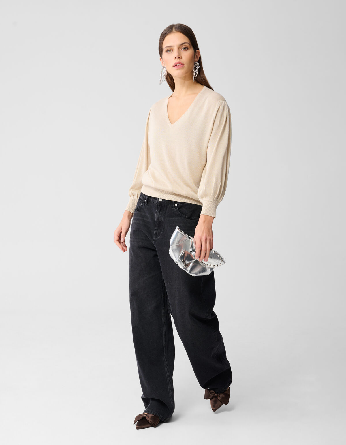 Glitter V-hals Trui Zand SHOEBY WOMEN