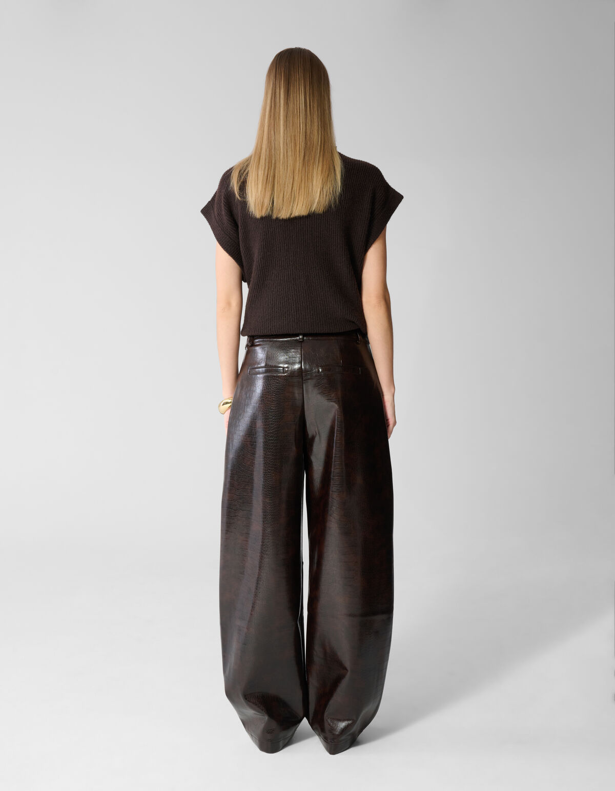 Croco Barrel Fit Broek Donkerbruin SHOEBY WOMEN