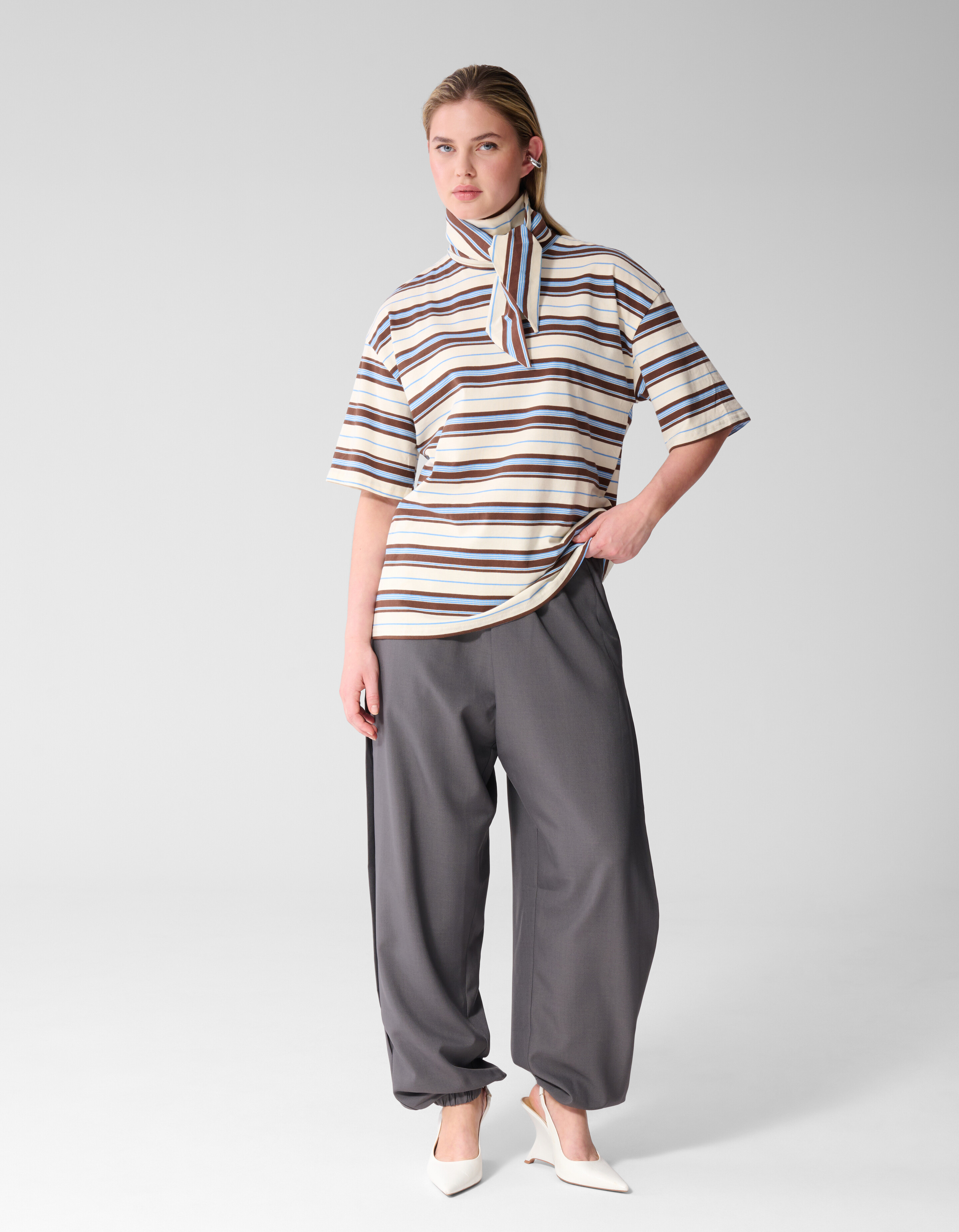 Scarf Striped T-shirt Gebroken Wit SHOEBY WOMEN