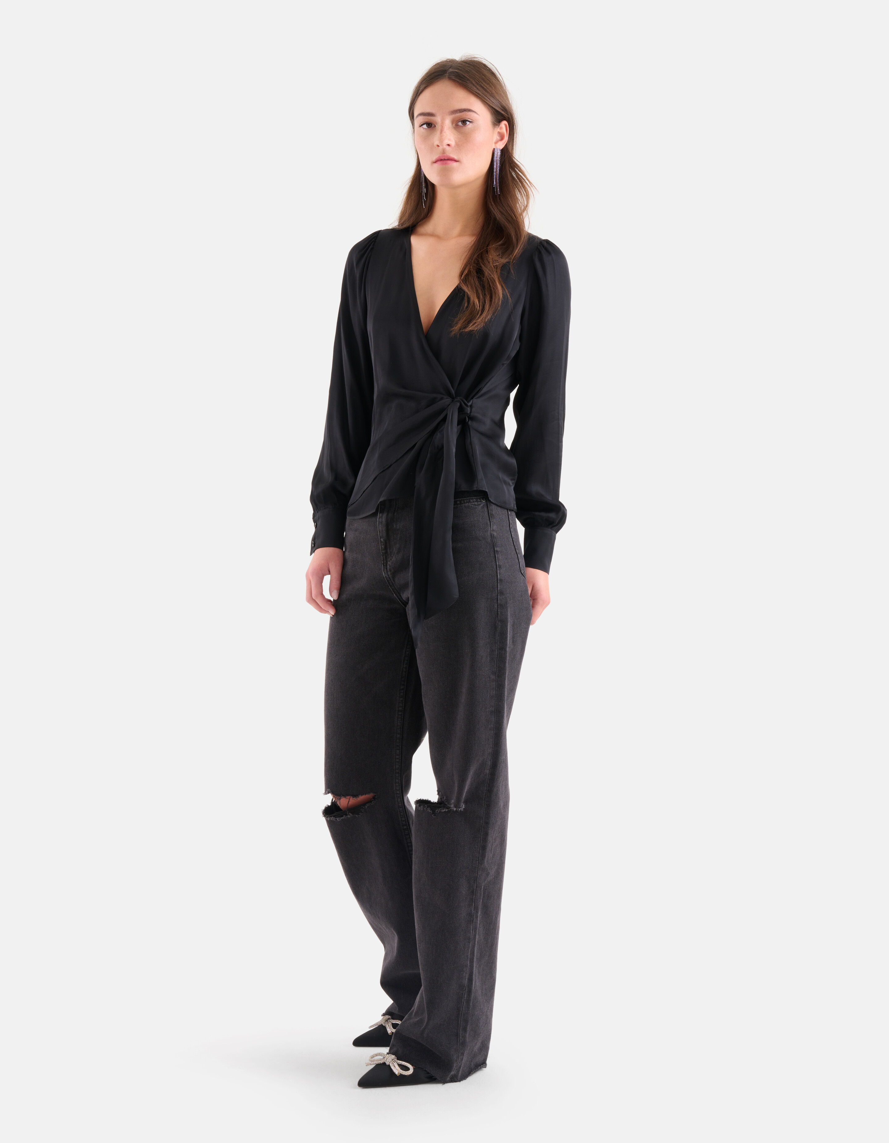 Satijnen Wikkelblouse Zwart SHOEBY WOMEN