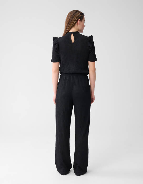 Crinkle Ruffle Top Zwart SHOEBY WOMEN