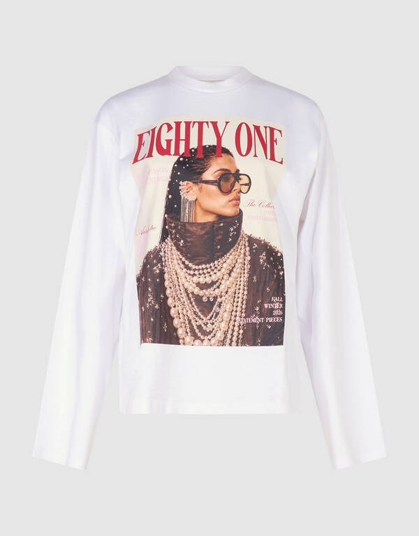 Magazine Artwork Longsleeve Wit SHOEBY WOMEN