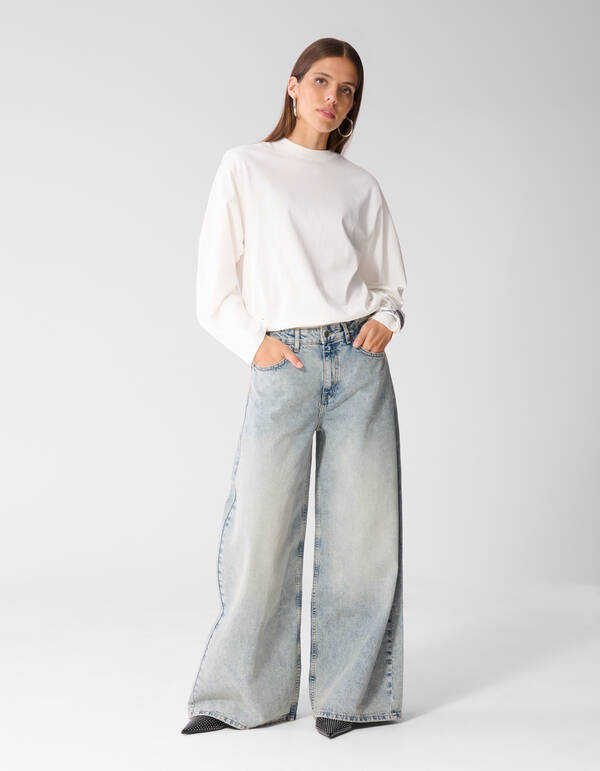 Curved Wide Leg Fit Jeans Mediumstone SHOEBY WOMEN