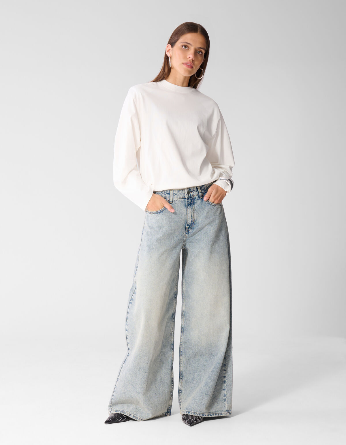Curved Wide Leg Fit Jeans Mediumstone SHOEBY WOMEN