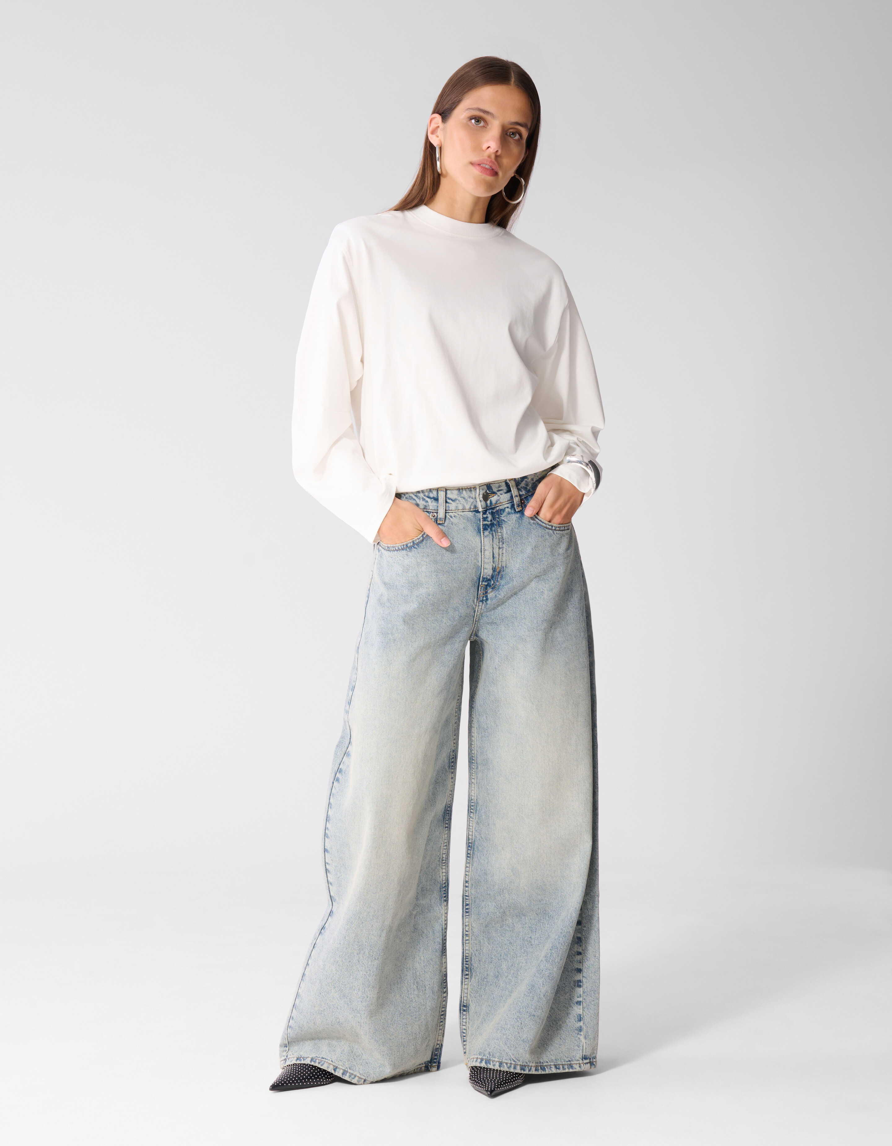 Curved Wide Leg Fit Jeans Mediumstone SHOEBY WOMEN