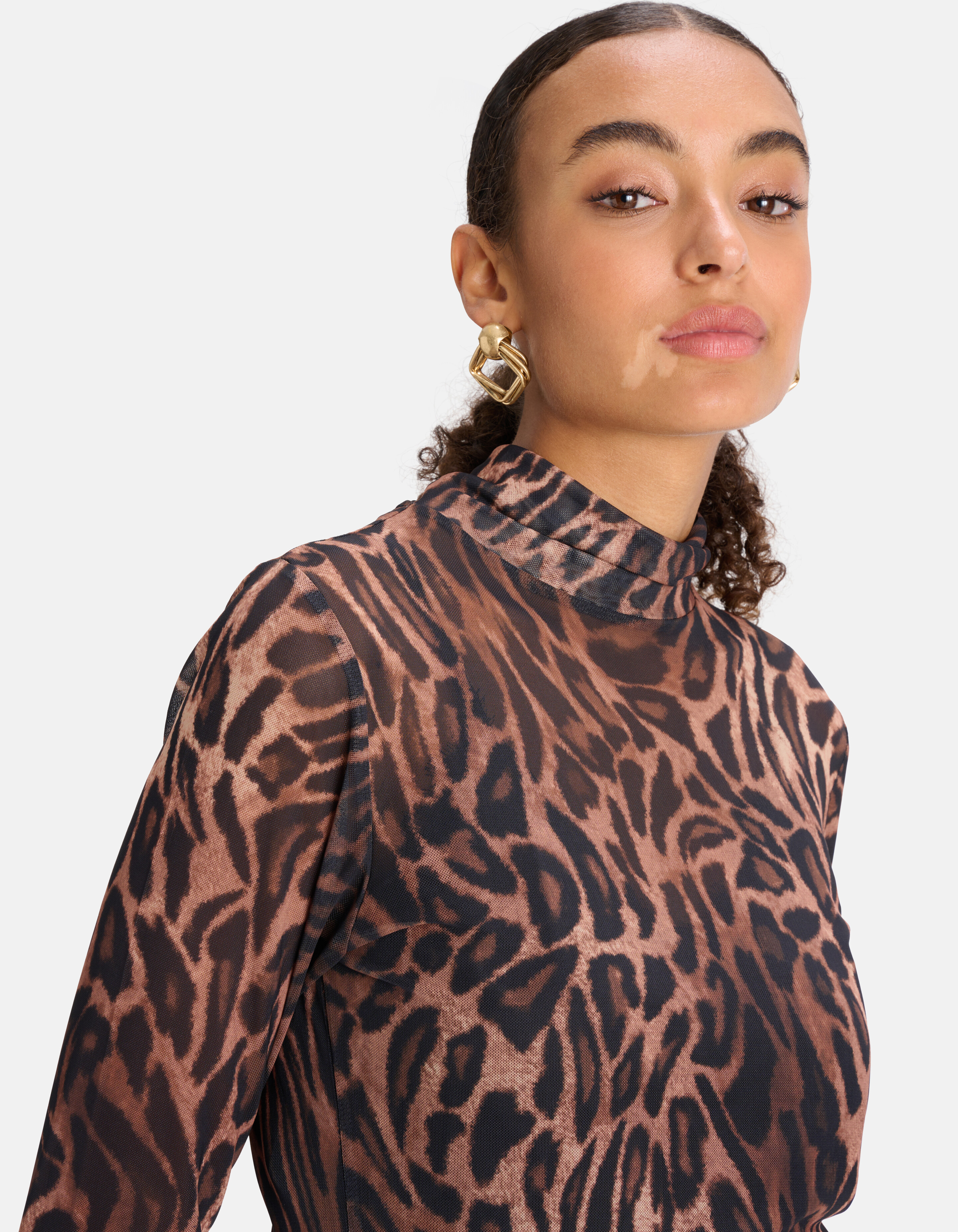 Leopard Print Mesh Top Bruin SHOEBY WOMEN