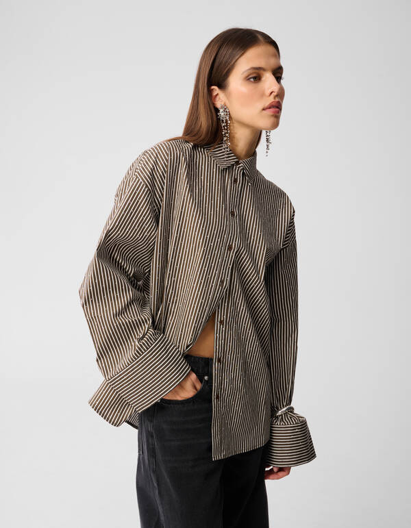 Pinstripe Strass Blouse Bruin SHOEBY WOMEN