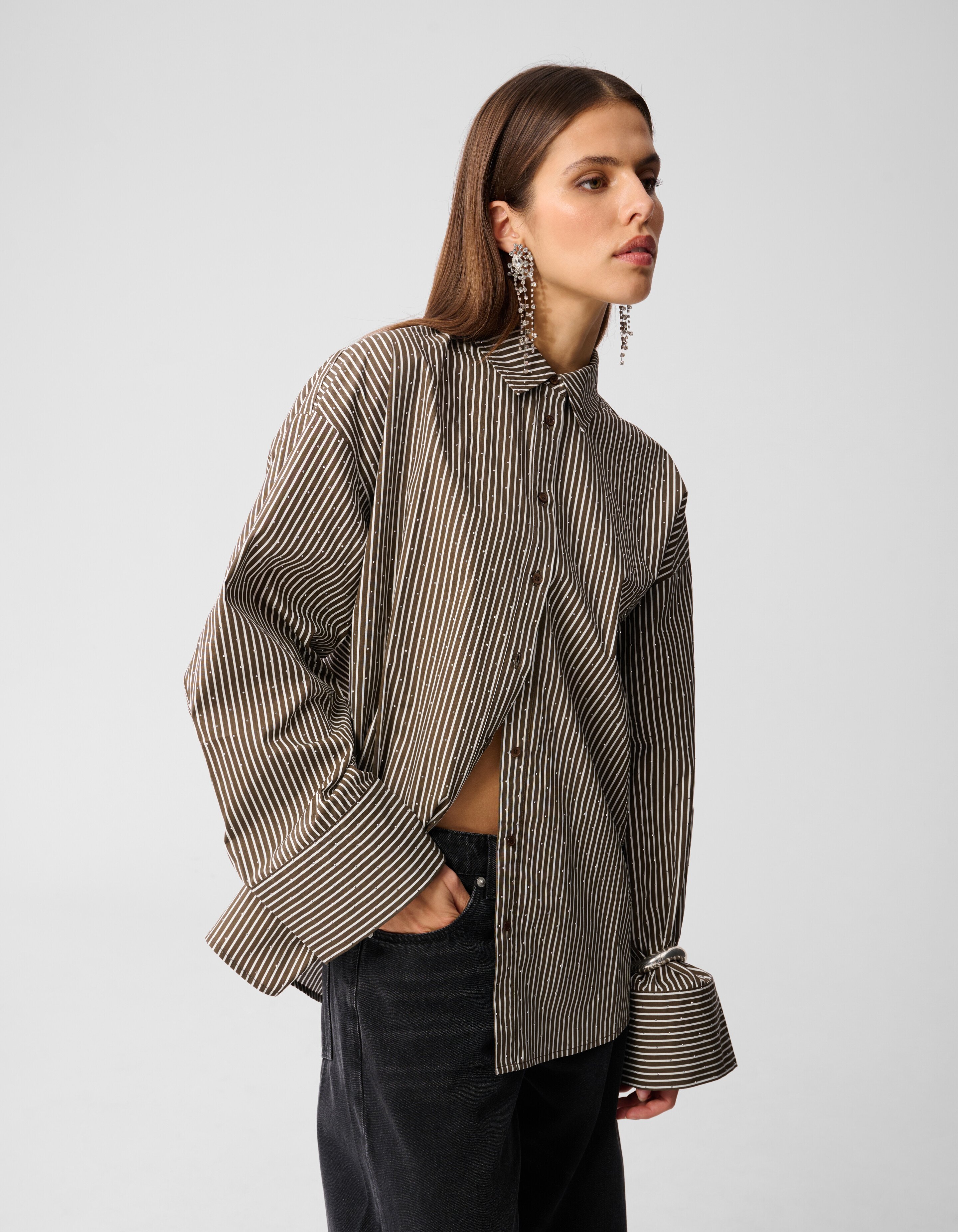 Pinstripe Strass Blouse Bruin SHOEBY WOMEN