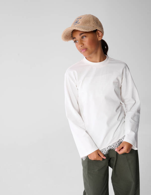 Asymmetrische Kanten Longsleeve T-shirt Wit SHOEBY GIRLS