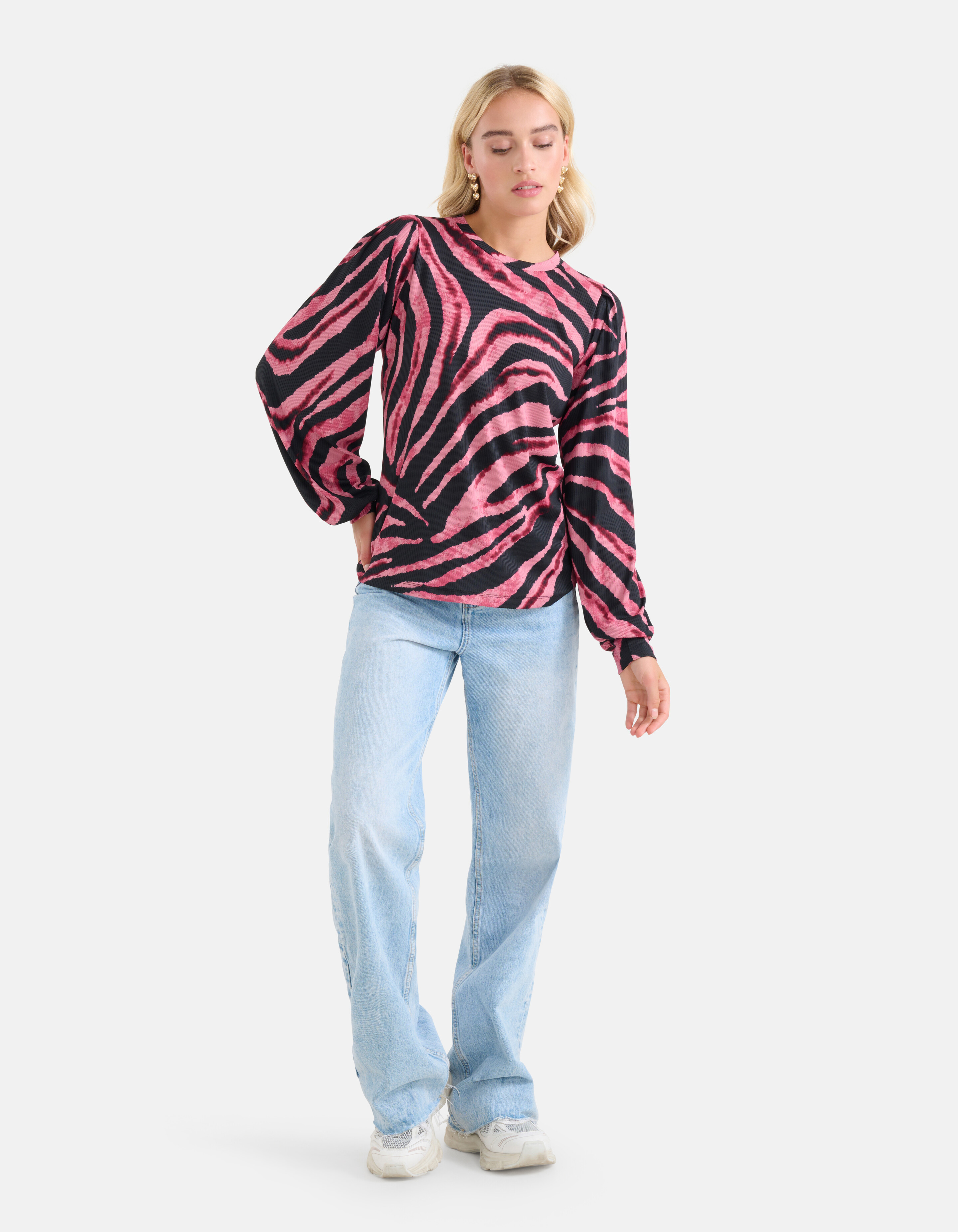 Printed Rib Longsleeve Roze SHOEBY WOMEN